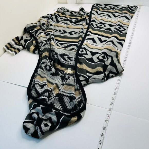 One World Women's Aztec Print Knit‎ Hooded Cardigan Size 1X Open Front Fall - Picture 8 of 9
